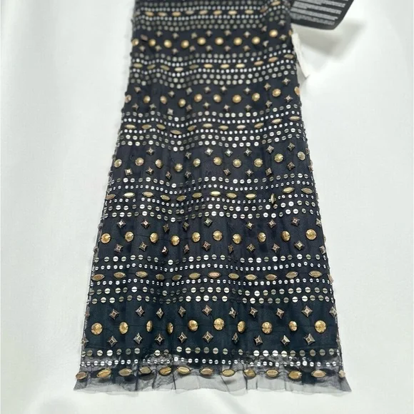 🅽🅴🆆 Badgley Mischka black mesh silver & gold sequin & beads dress, size 10 - Picture 14 of 17